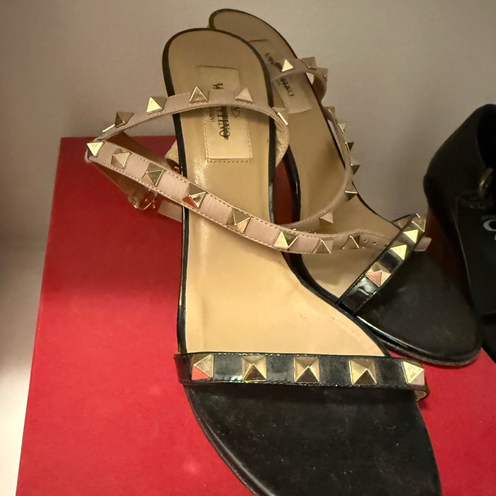 Valentino Black and Tan Studded Heels